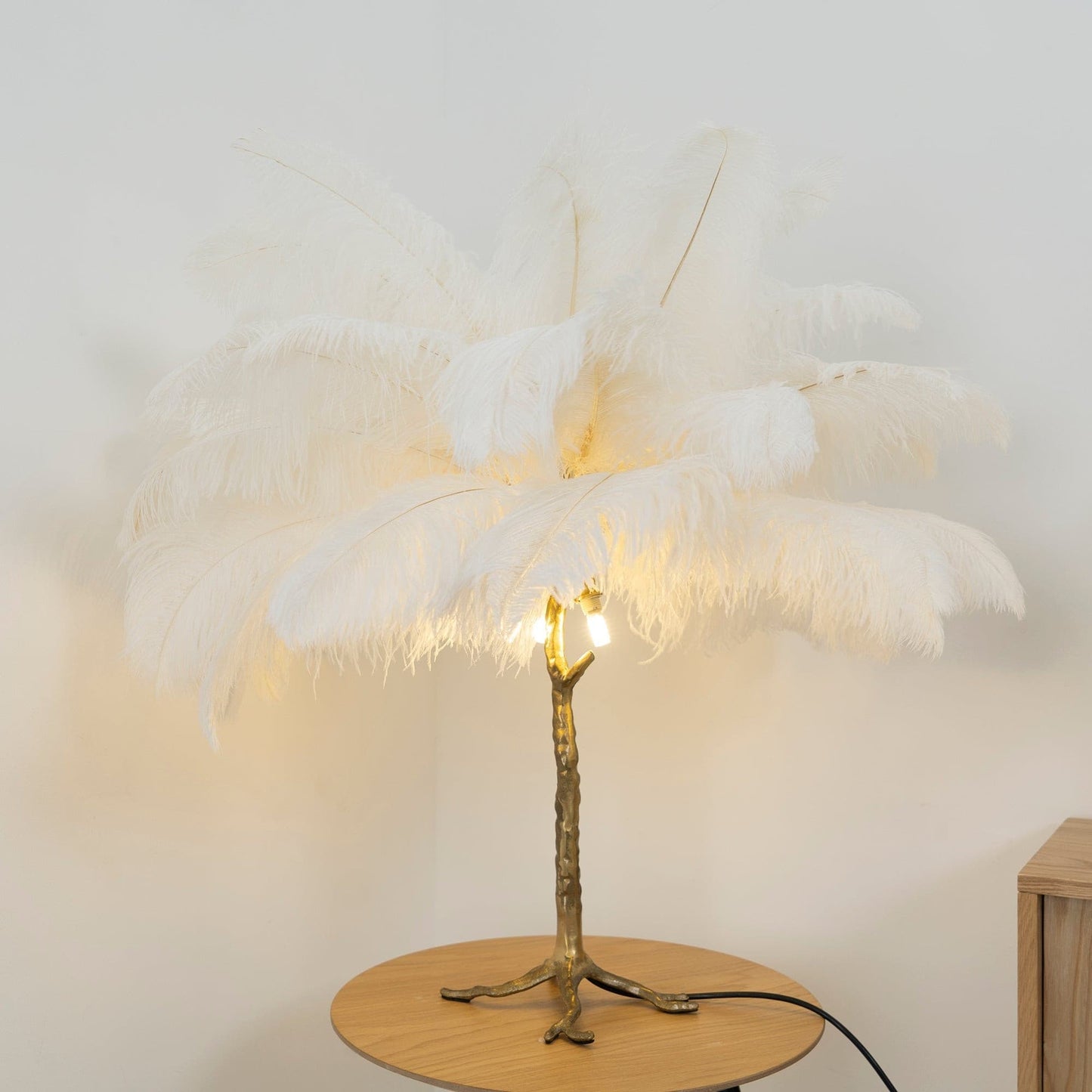 PlumeAura - Table Lamp with Golden Ostrich Feathers