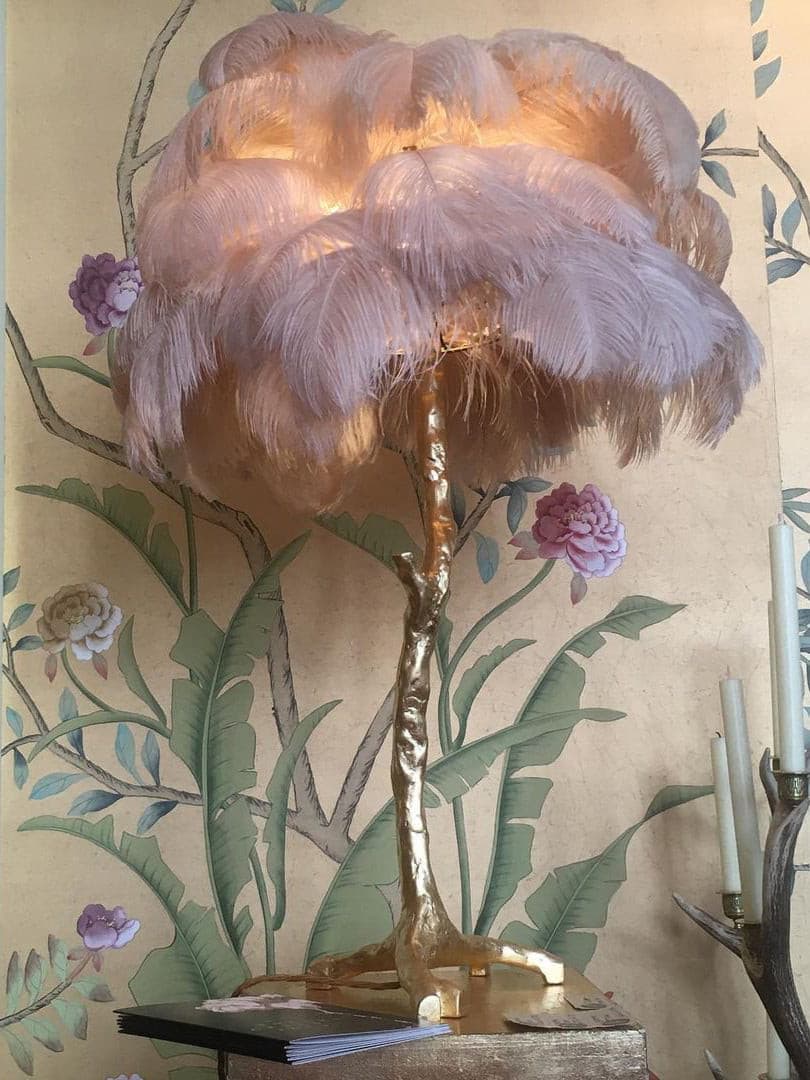 PlumeAura - Table Lamp with Golden Ostrich Feathers