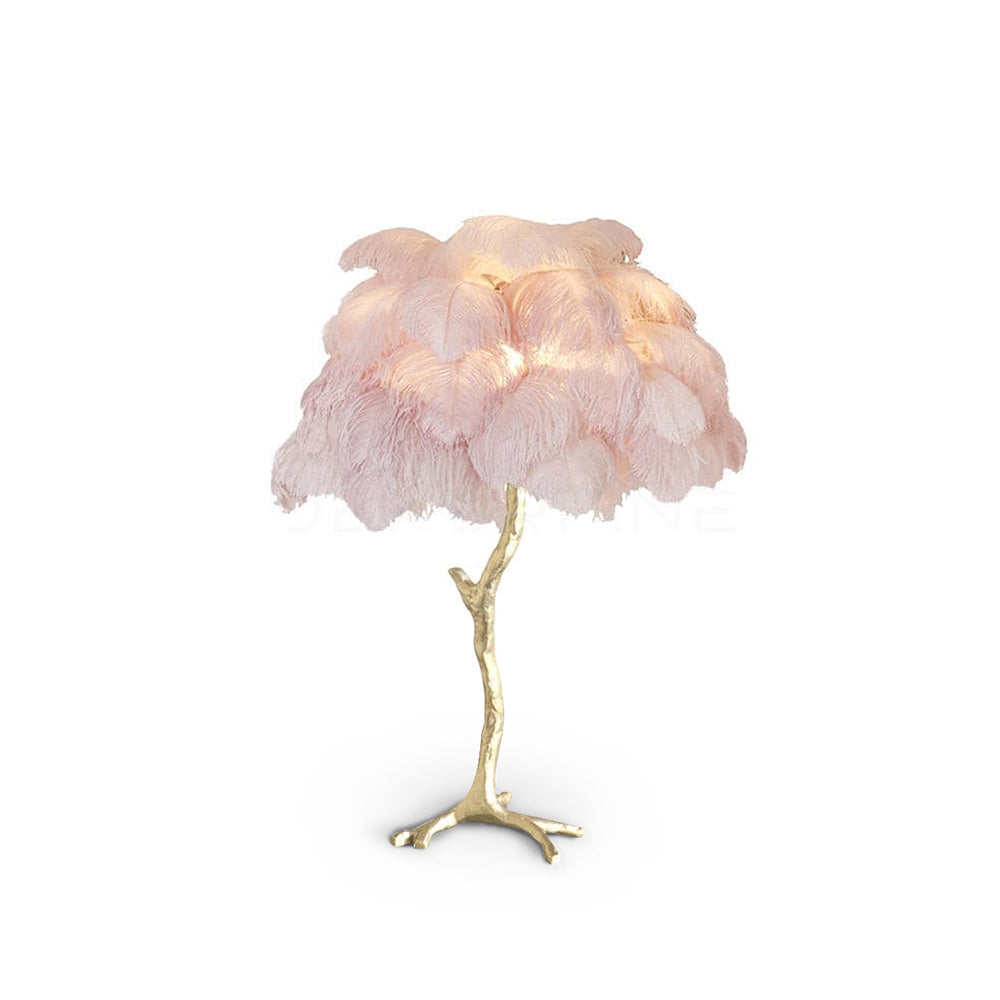 PlumeAura - Table Lamp with Golden Ostrich Feathers