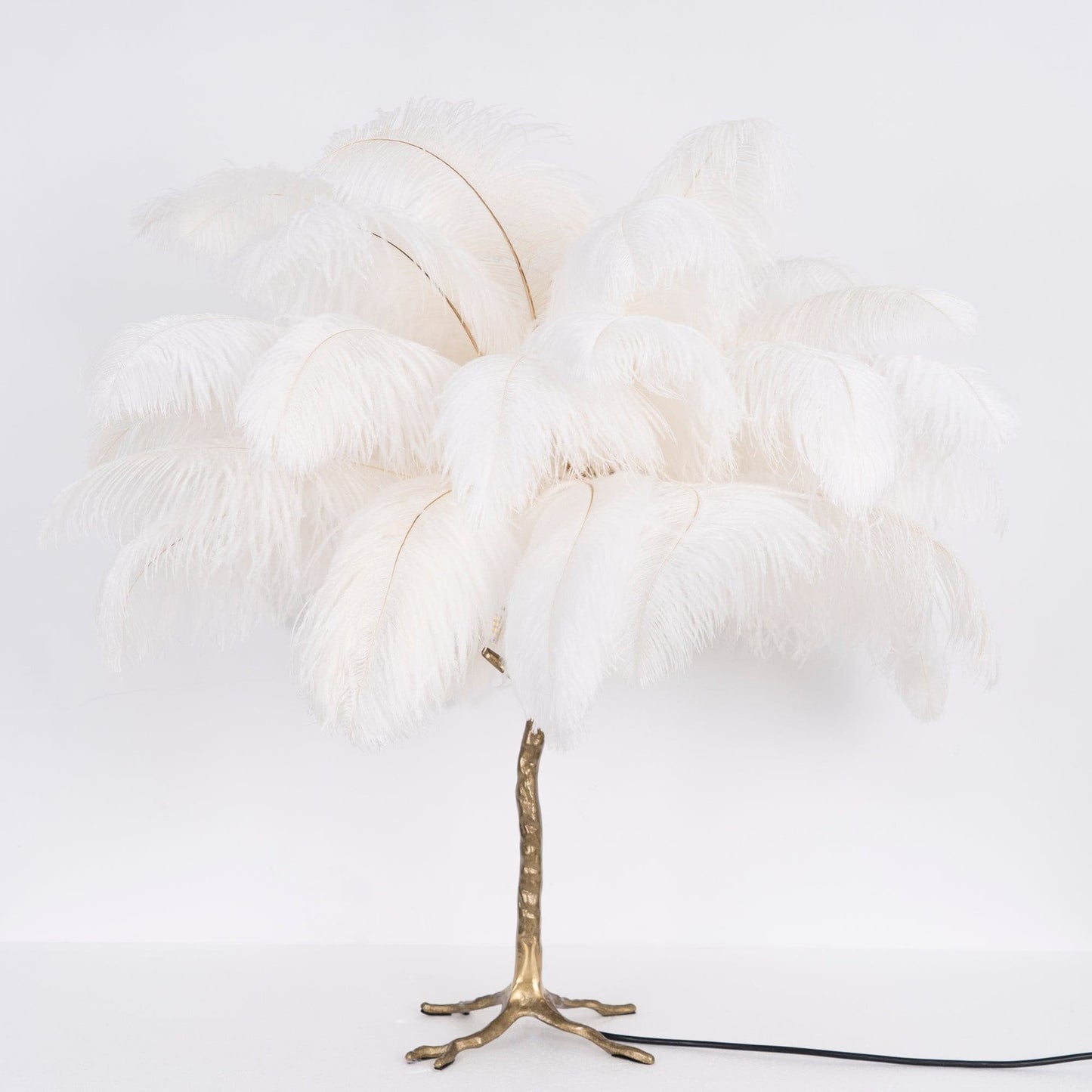 PlumeAura - Table Lamp with Golden Ostrich Feathers