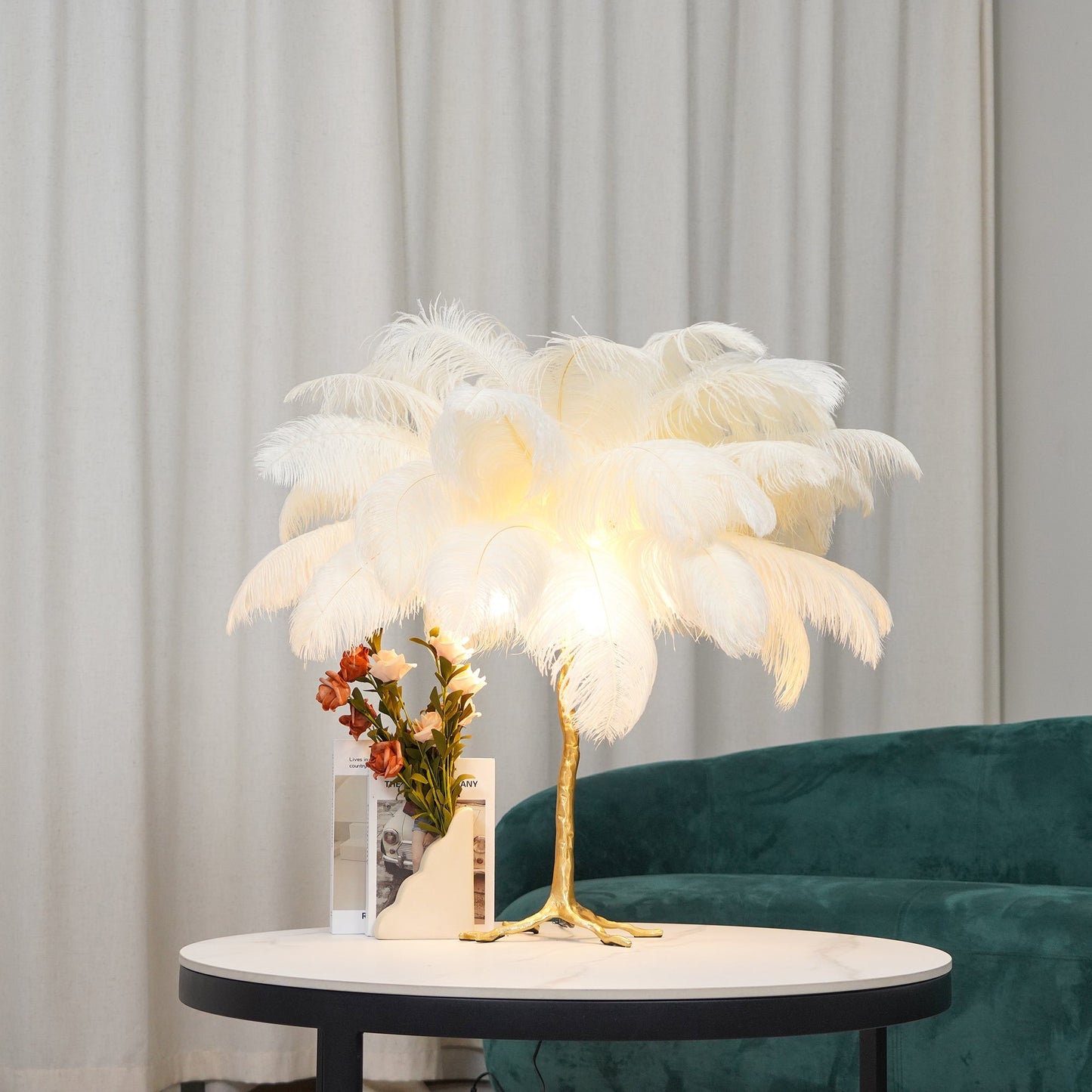PlumeAura - Table Lamp with Golden Ostrich Feathers