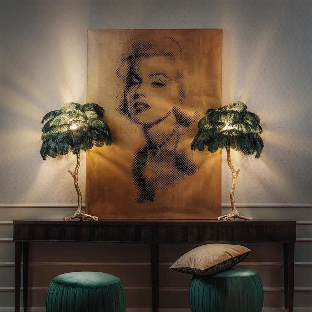 PlumeAura - Table Lamp with Golden Ostrich Feathers