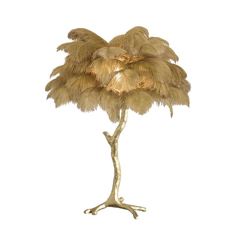 PlumeAura - Table Lamp with Golden Ostrich Feathers