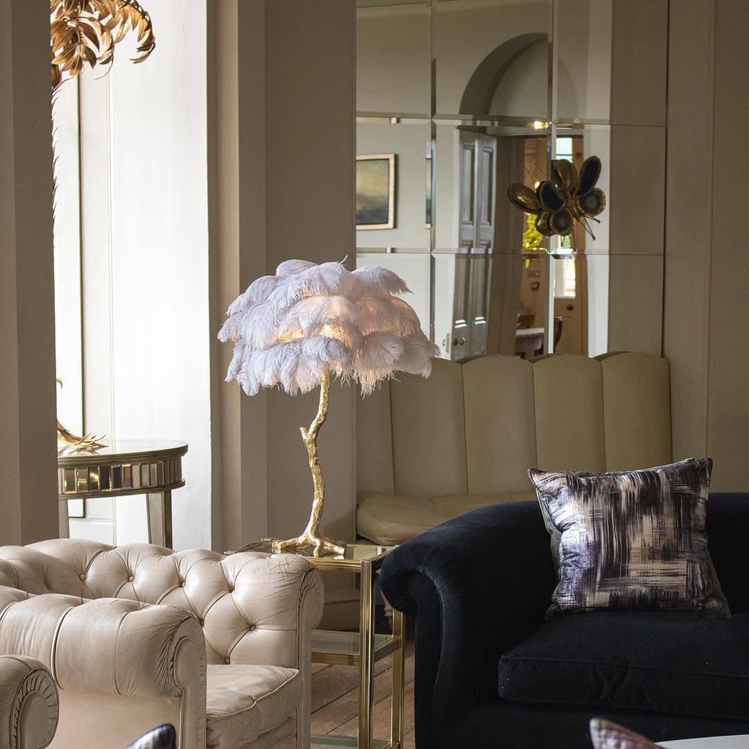 PlumeAura - Table Lamp with Golden Ostrich Feathers