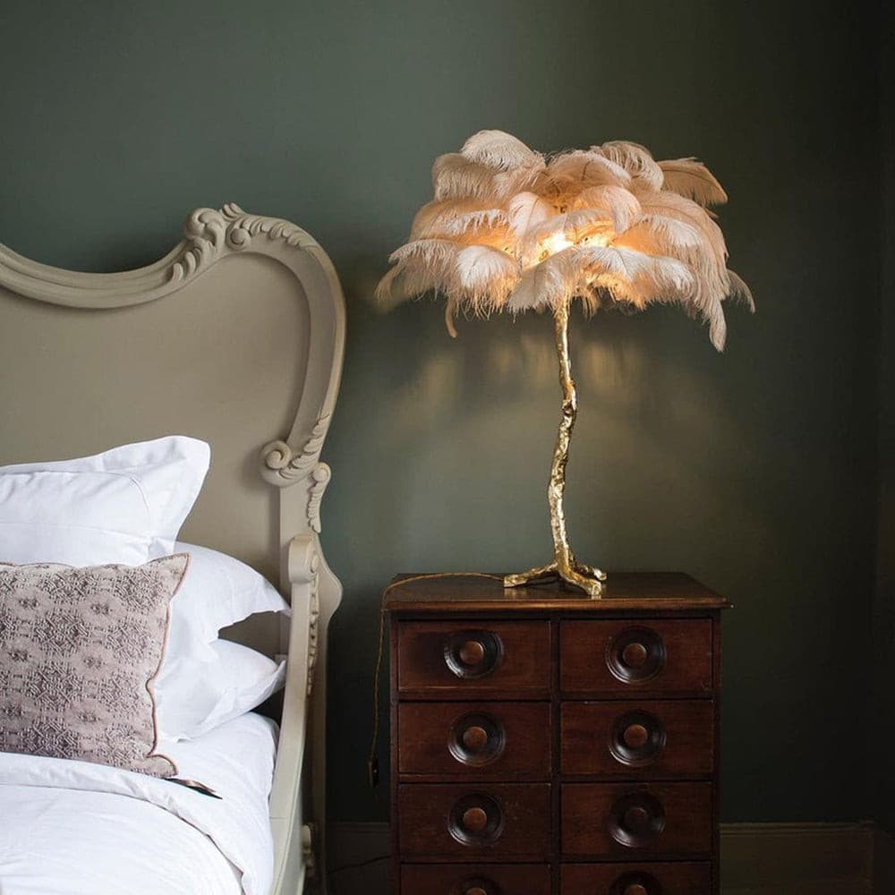 PlumeAura - Table Lamp with Golden Ostrich Feathers