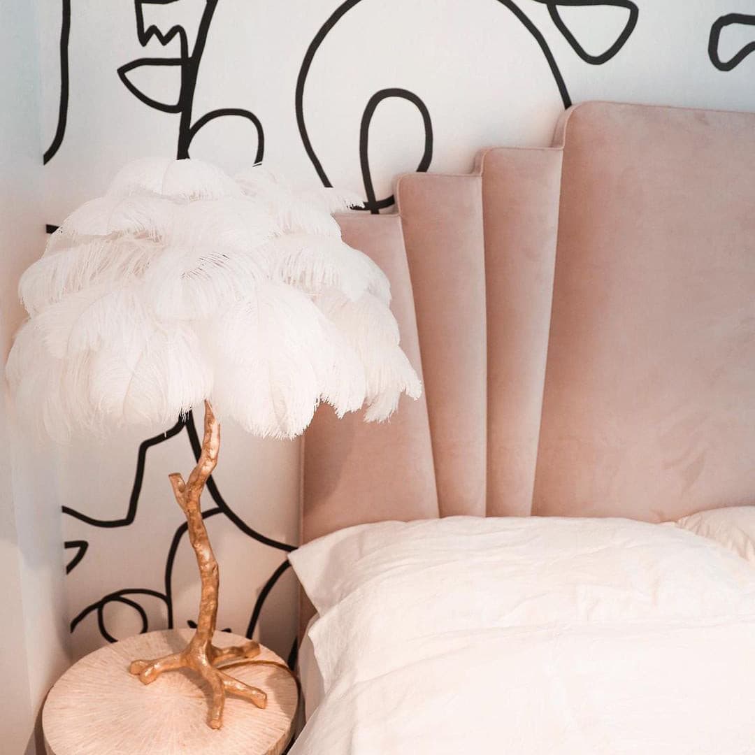 PlumeAura - Table Lamp with Golden Ostrich Feathers