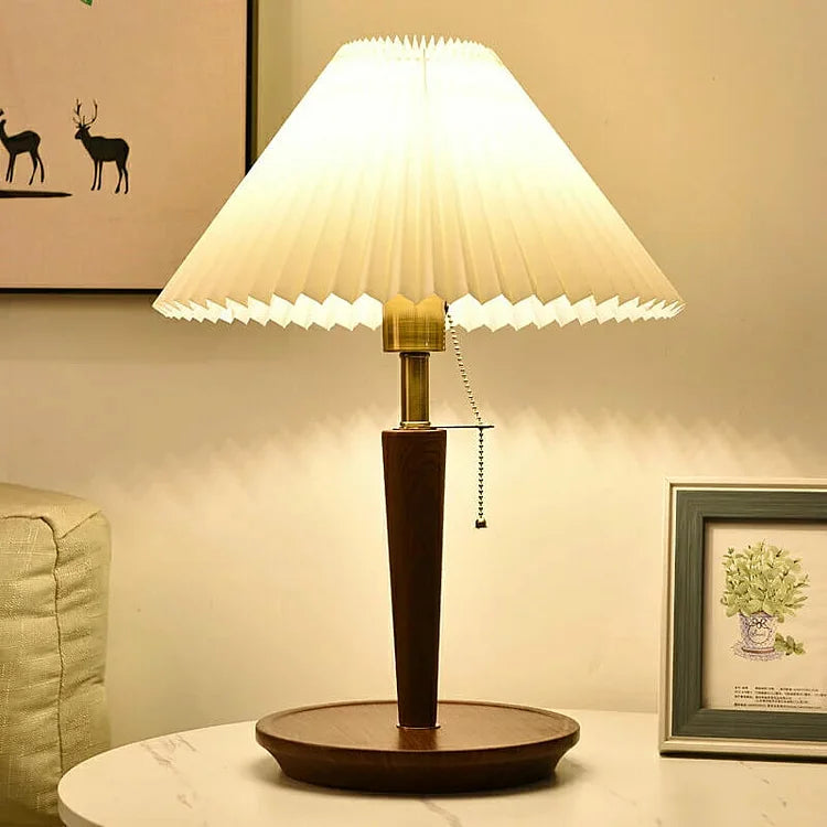 PlisséGlow - Lampe de table en bois de style vintage