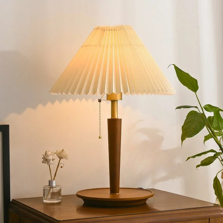 PlisséGlow - Lampe de table en bois de style vintage