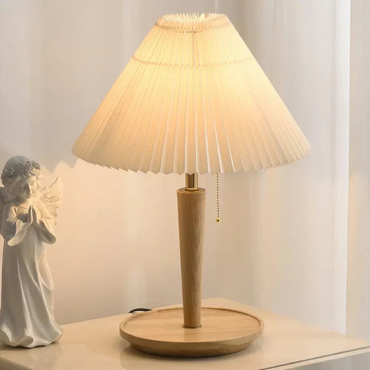 PlisséGlow - Lampe de table en bois de style vintage