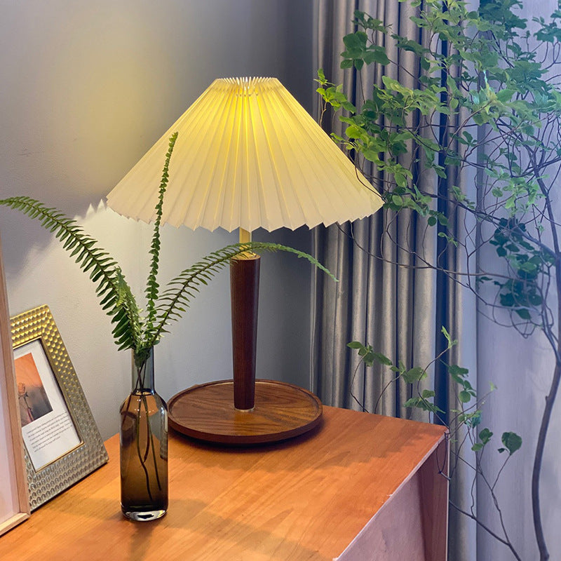 PlisséGlow - Lampe de table en bois de style vintage