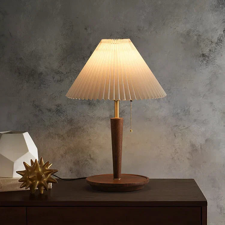 PlisséGlow - Lampe de table en bois de style vintage