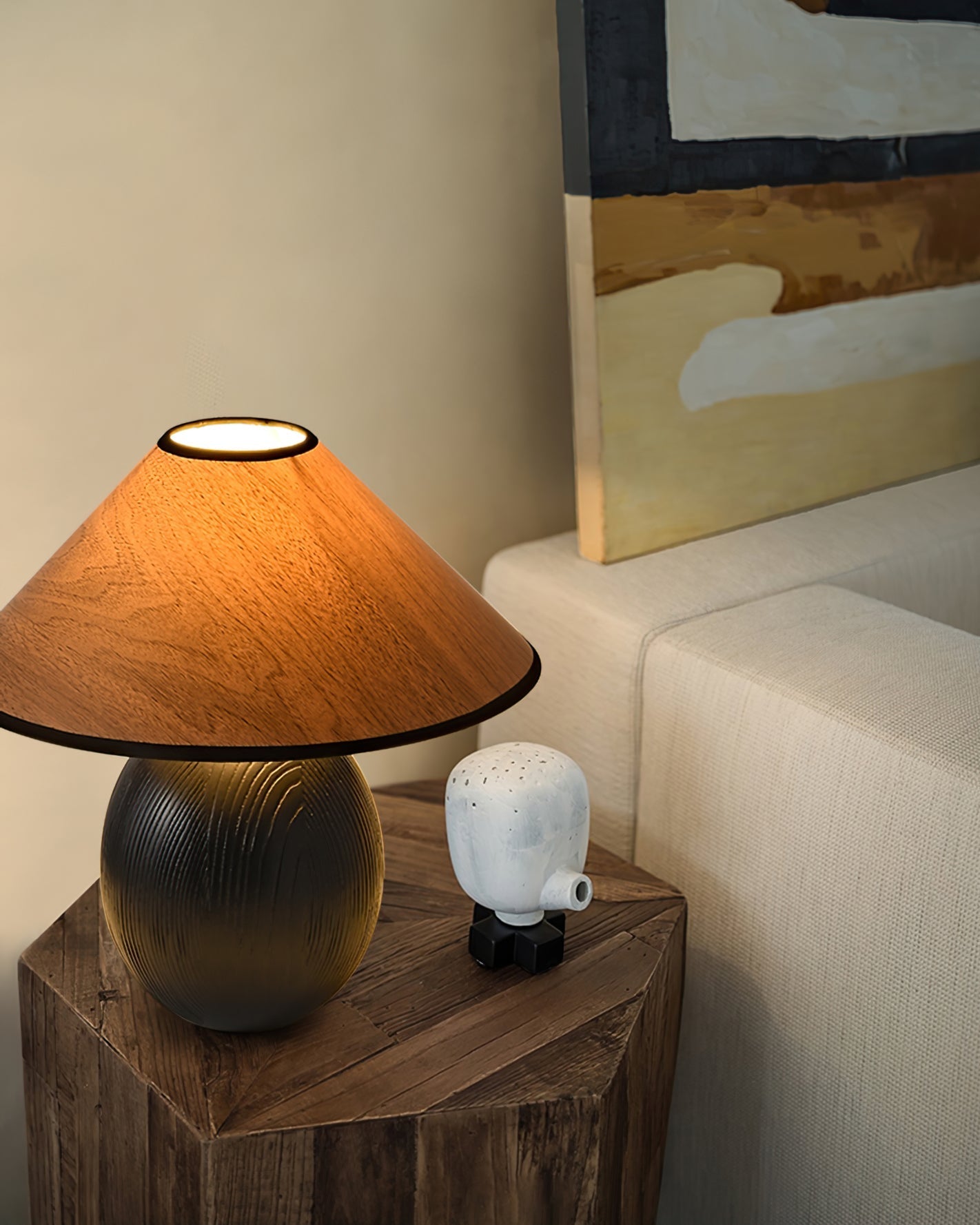 RusticShine - Lampe de table élégante en noyer et bois noir