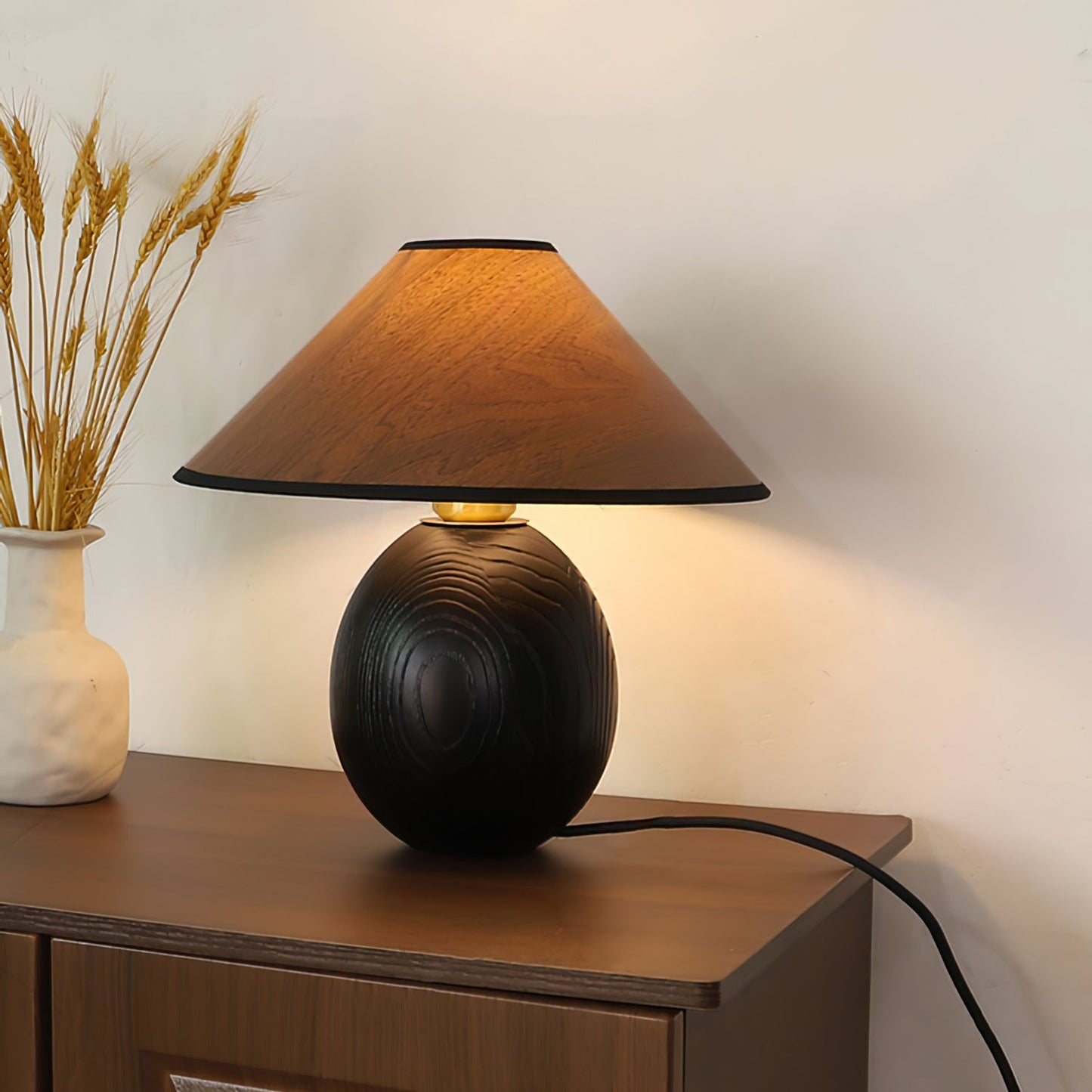 RusticShine - Lampe de table élégante en noyer et bois noir