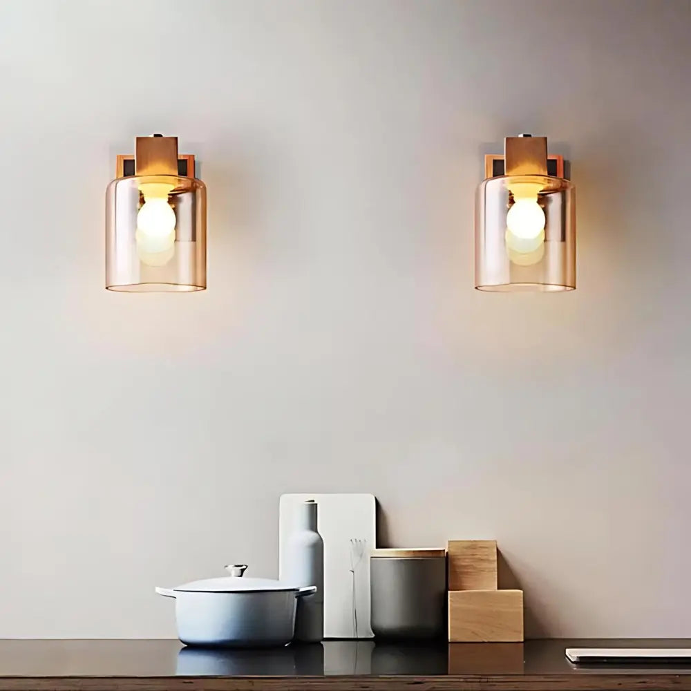 ErynShine | Retro væglampe med glas og træ