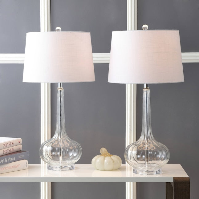 SereneGlow – Ceramic Table Lamp with White Fabric Shade