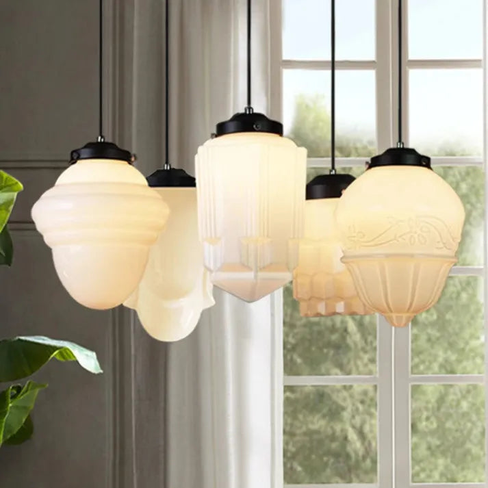 Milchglas - Vintage Geometrische Pendelleuchte