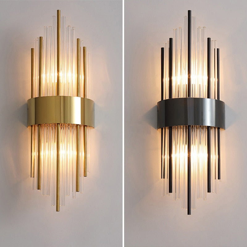 RadiantLux - Guld Krystal Væglampe med Bæredygtigt Design