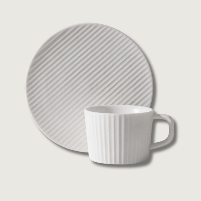StoneBrew - White Grey Stoneware Coffee Mug Set