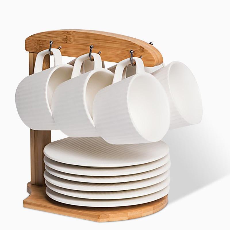 StoneBrew - White Grey Stoneware Coffee Mug Set