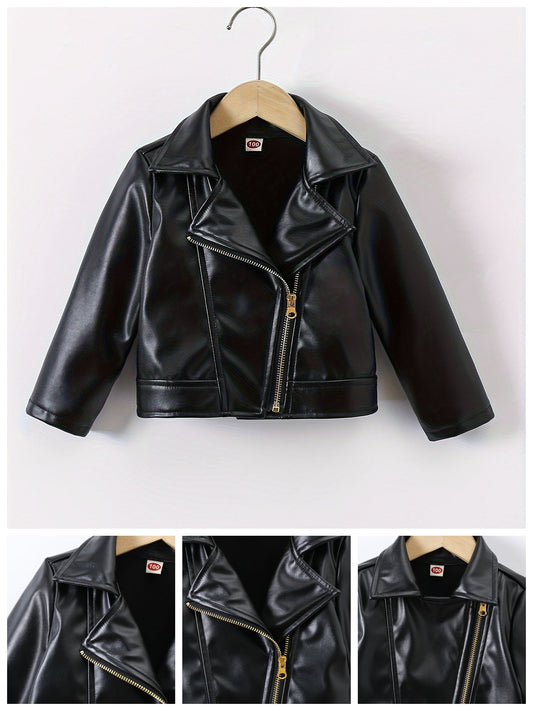 Veste à col retourné en cuir PU avec fermeture éclair asymétrique pour le printemps et l'automne - Zaira