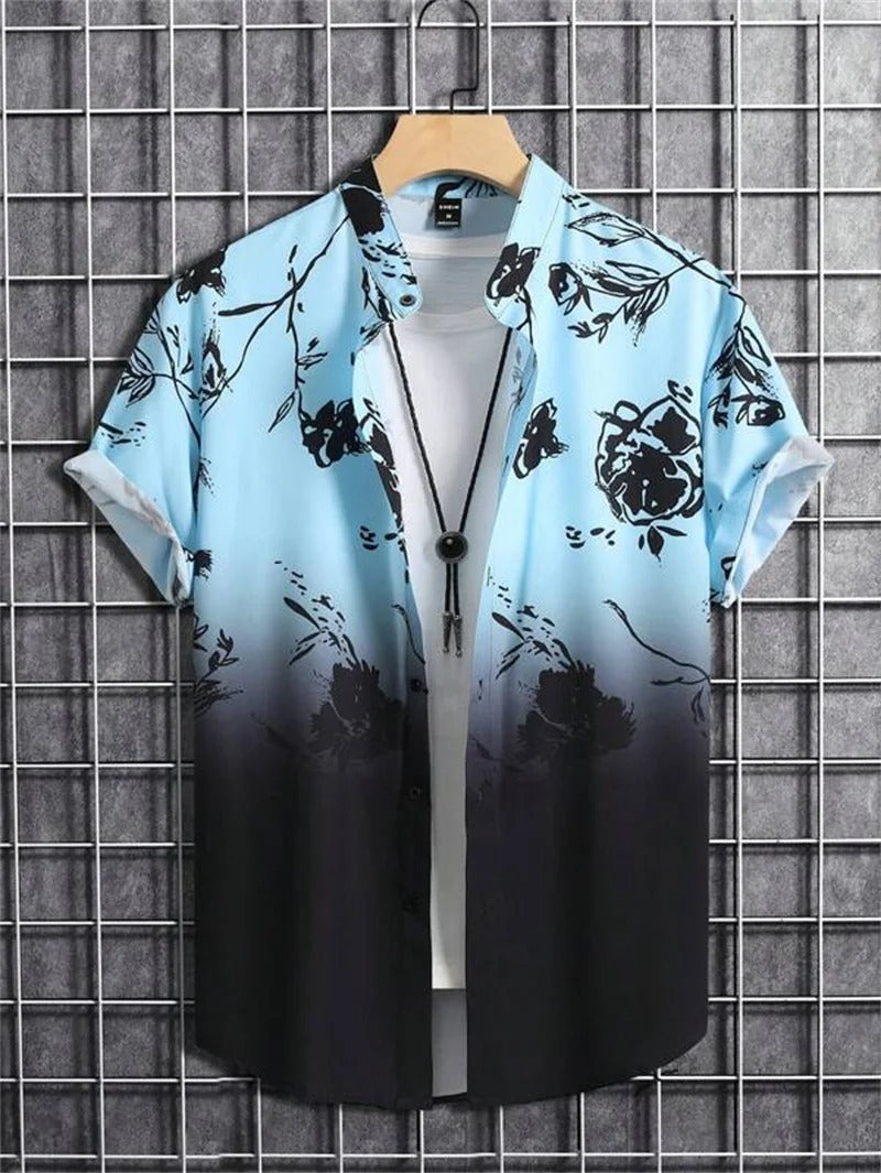 Amich - 3D Blomstret Print Hawaii Skjorte