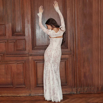Robe Maxi avec Cordon et Dentelle - Ariella