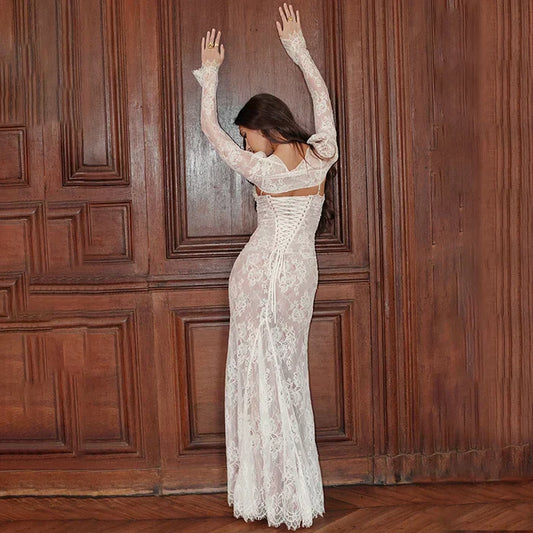 Robe Maxi avec Cordon et Dentelle - Ariella