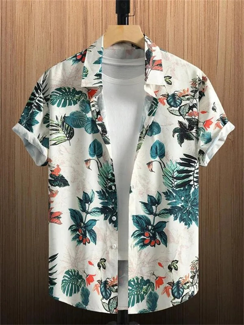 Amich - 3D Blomstret Print Hawaii Skjorte