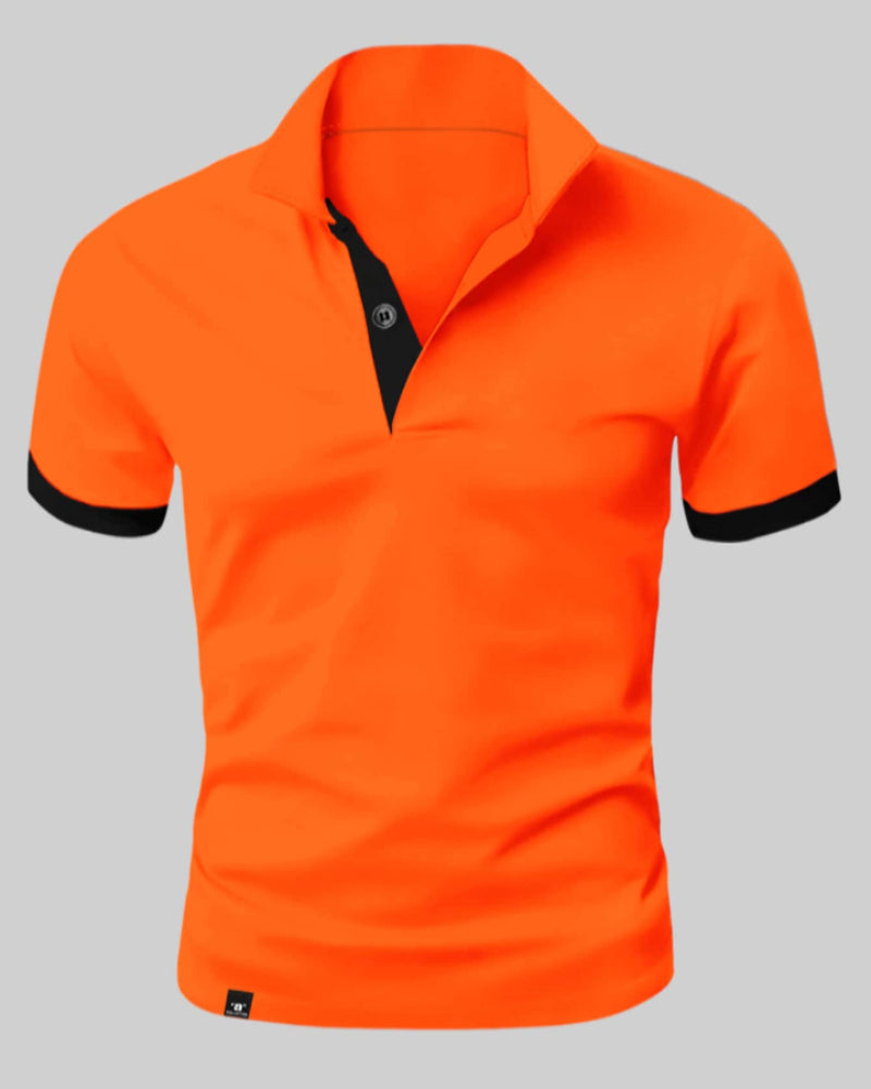 Orange polo-shirt med kontrasterende finish til mænd