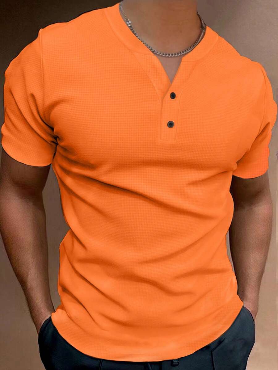 Orange herre T-shirt med hakket hals