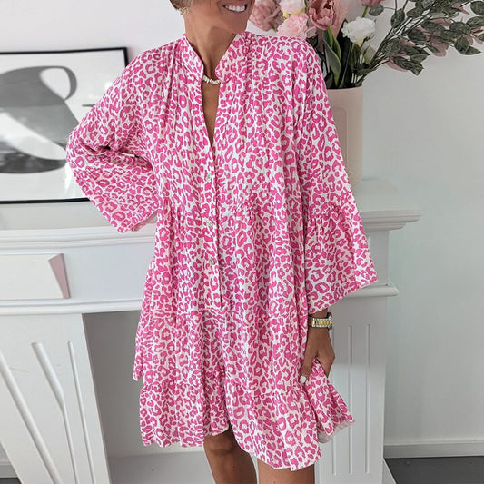 Robe courte à manches longues et col en V - Rosalinda