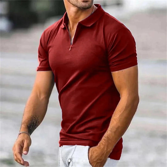 T-shirts polo pour hommes avec col rond et demi-fermeture éclair - Konrad