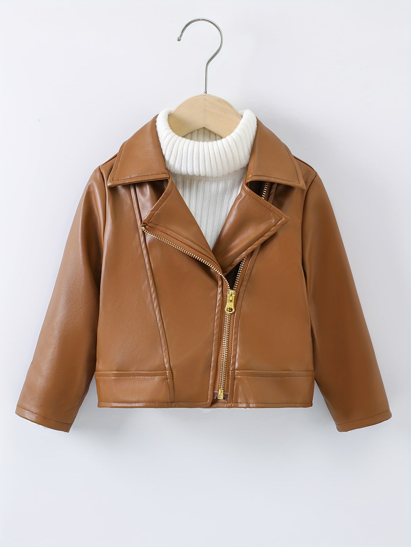 Veste à col retourné en cuir PU avec fermeture éclair asymétrique pour le printemps et l'automne - Zaira