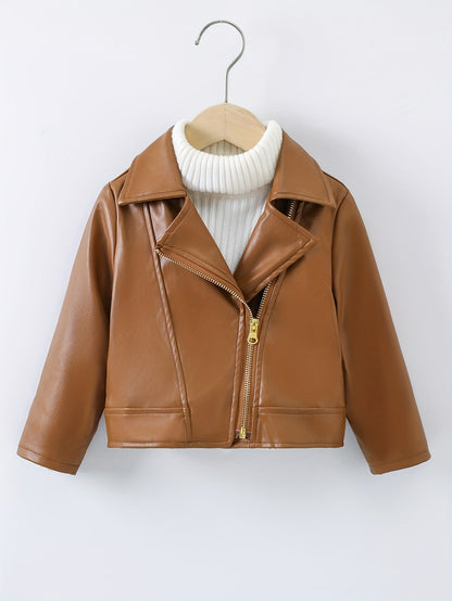 Veste à col retourné en cuir PU avec fermeture éclair asymétrique pour le printemps et l'automne - Zaira