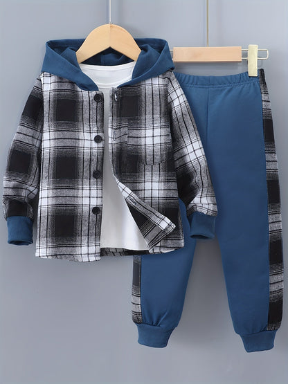 2-Piece Boys' Checked Hoodie & Tracksuit Bottoms with Long Sleeves - Filipe