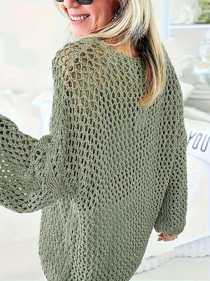 Pull-over bohémien en résille pour femmes avec manches trois-quarts