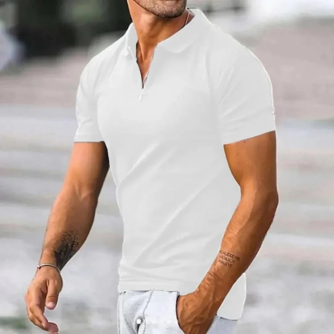 T-shirts polo pour hommes avec col rond et demi-fermeture éclair - Konrad