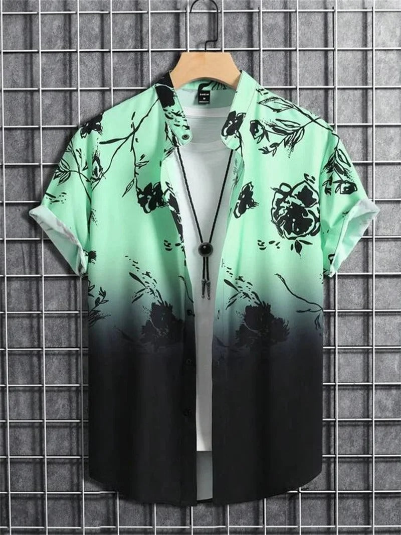 Amich - 3D Blomstret Print Hawaii Skjorte