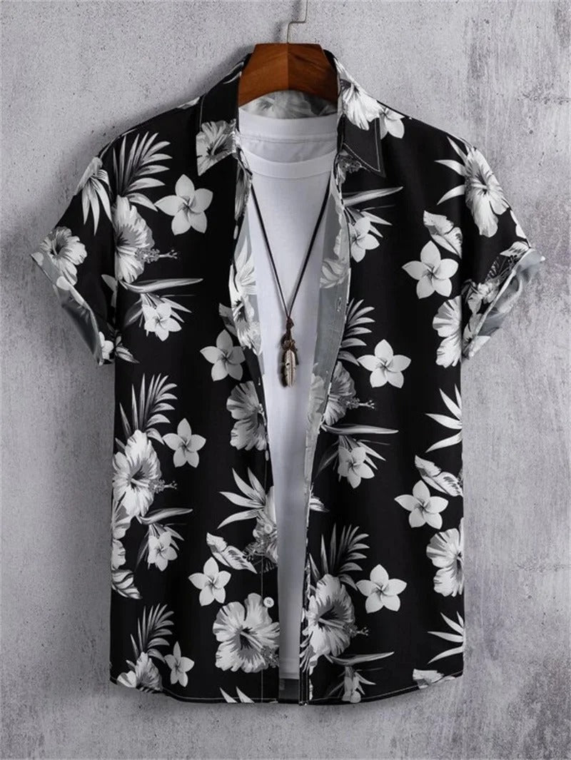 Amich - 3D Blomstret Print Hawaii Skjorte