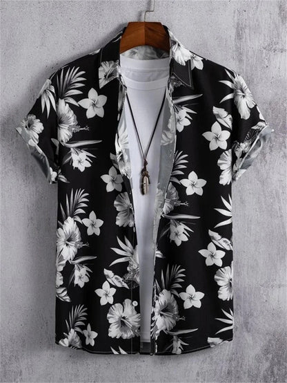 Amich - 3D Blomstret Print Hawaii Skjorte