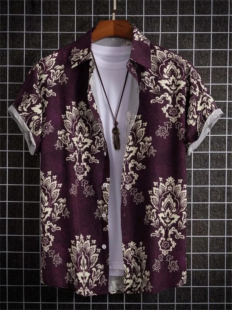 Amich - 3D Blomstret Print Hawaii Skjorte