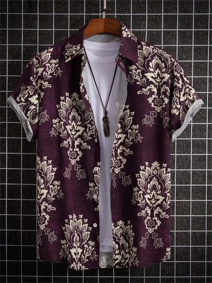 Amich - 3D Blomstret Print Hawaii Skjorte