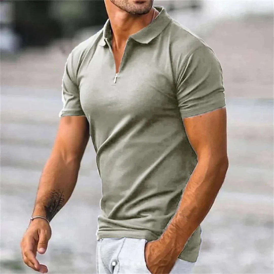 T-shirts polo pour hommes avec col rond et demi-fermeture éclair - Konrad