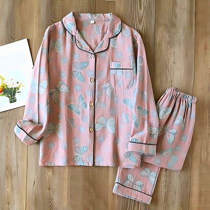 2-Piece Cotton Loungewear Set with Butterfly Print for Women