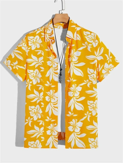 Amich - 3D Blomstret Print Hawaii Skjorte