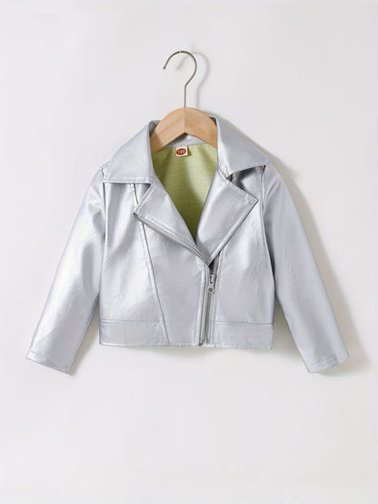 Veste à col retourné en cuir PU avec fermeture éclair asymétrique pour le printemps et l'automne - Zaira