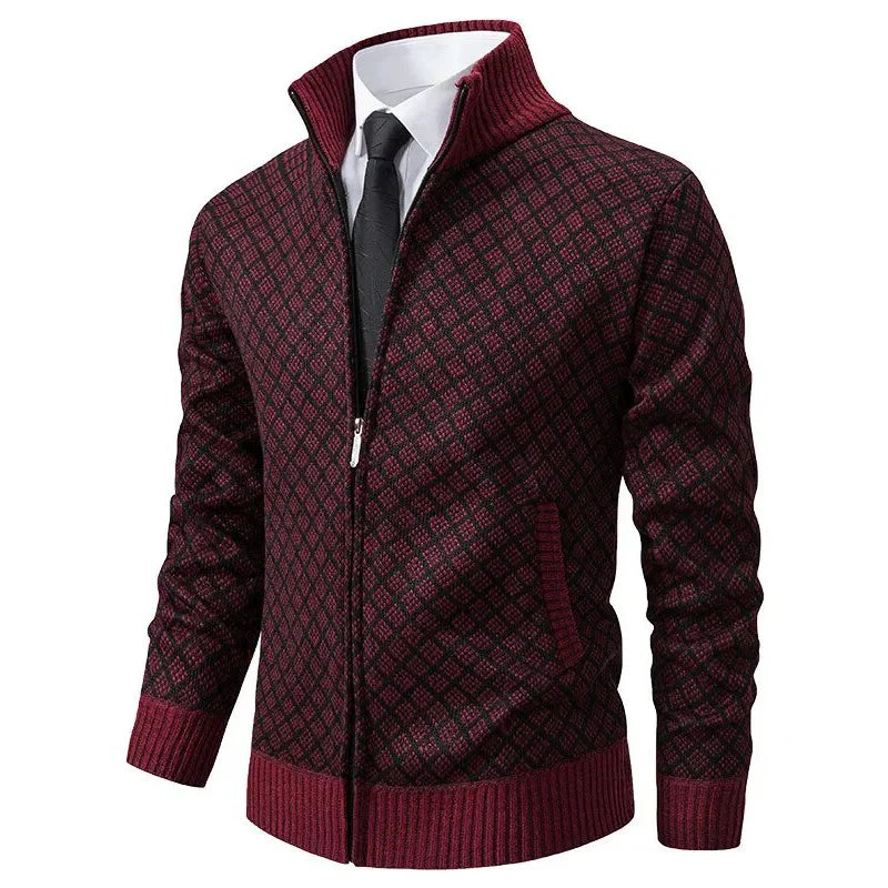 Veste de printemps pour homme avec fermeture éclair et motif géométrique