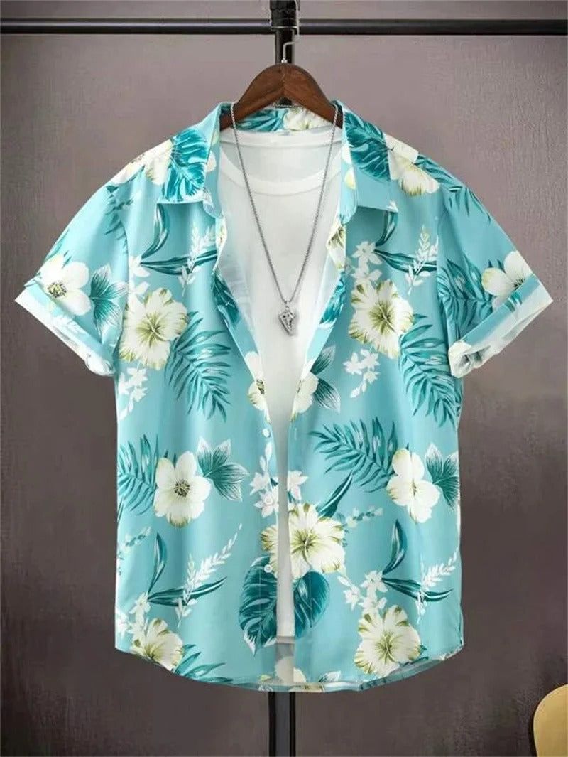 Amich - 3D Blomstret Print Hawaii Skjorte