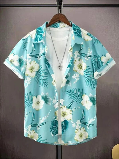 Amich - 3D Blomstret Print Hawaii Skjorte