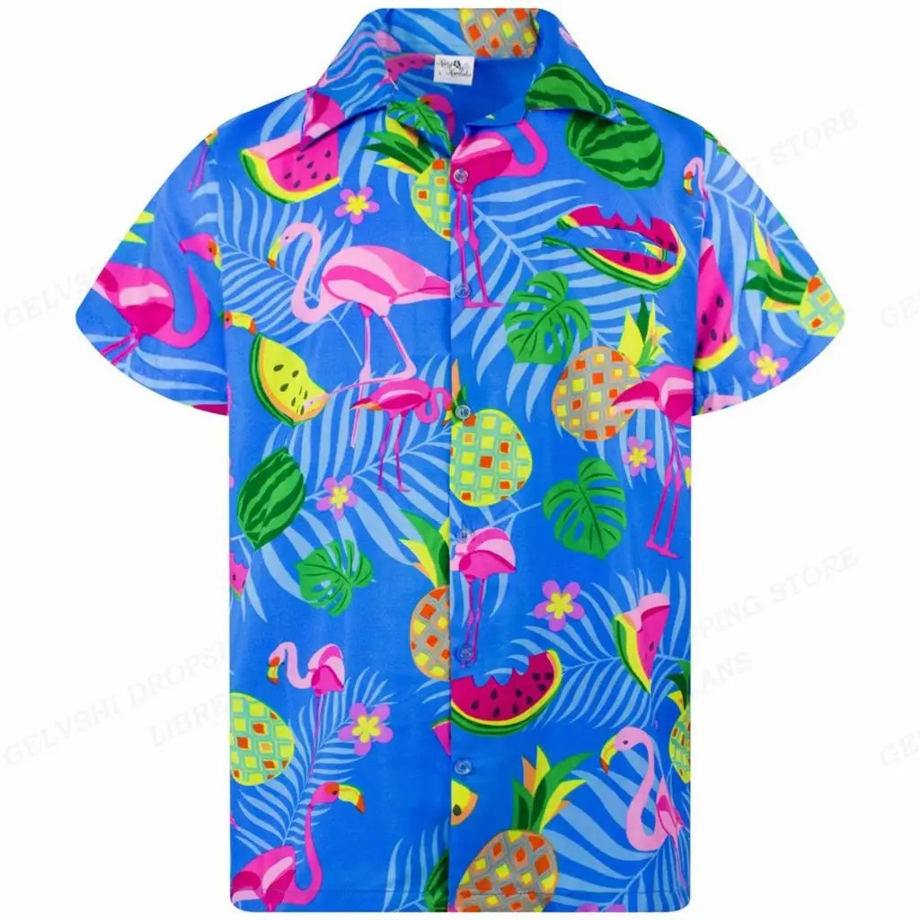 Nico - 3D Flamingo Printet Hawaii-skjorte til mænd